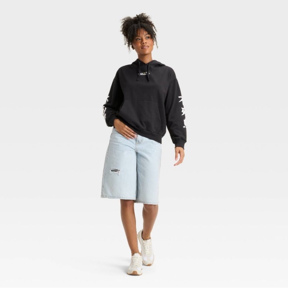 Black Graphic Hoodie for Women